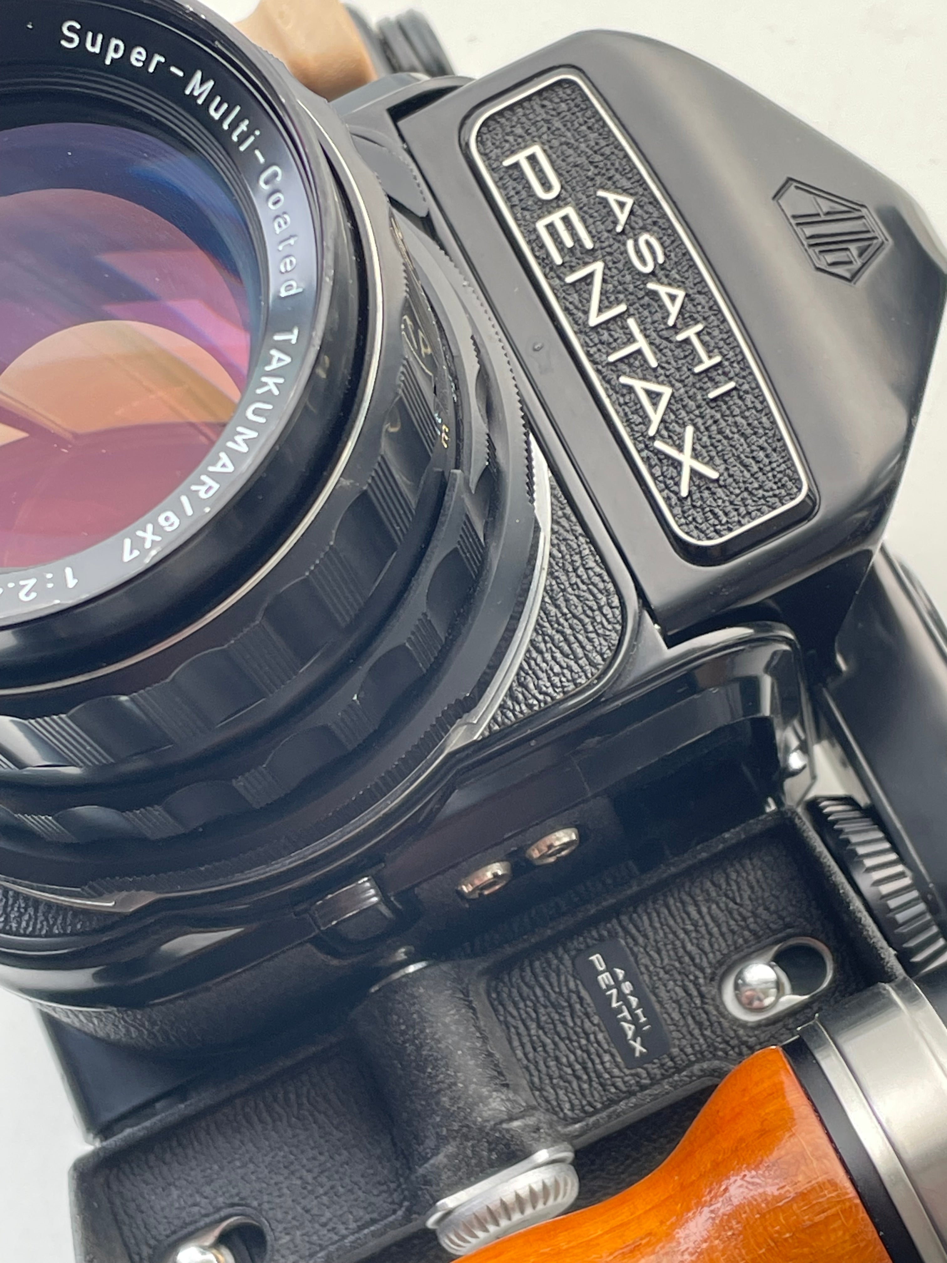 Pentax 67 MLU with metered prism and Takumar 105mm f2.4