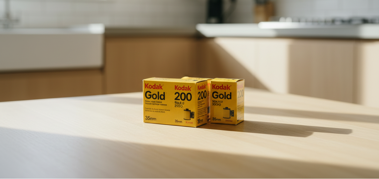 Kodak 35m film on a kitchen table